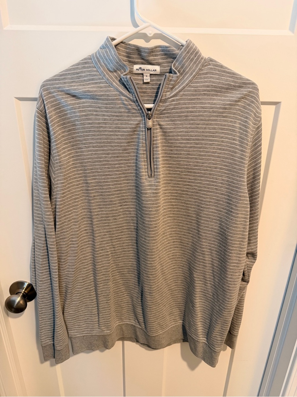 Peter Millar Light Gray Striped Quarter-Zip Pullover